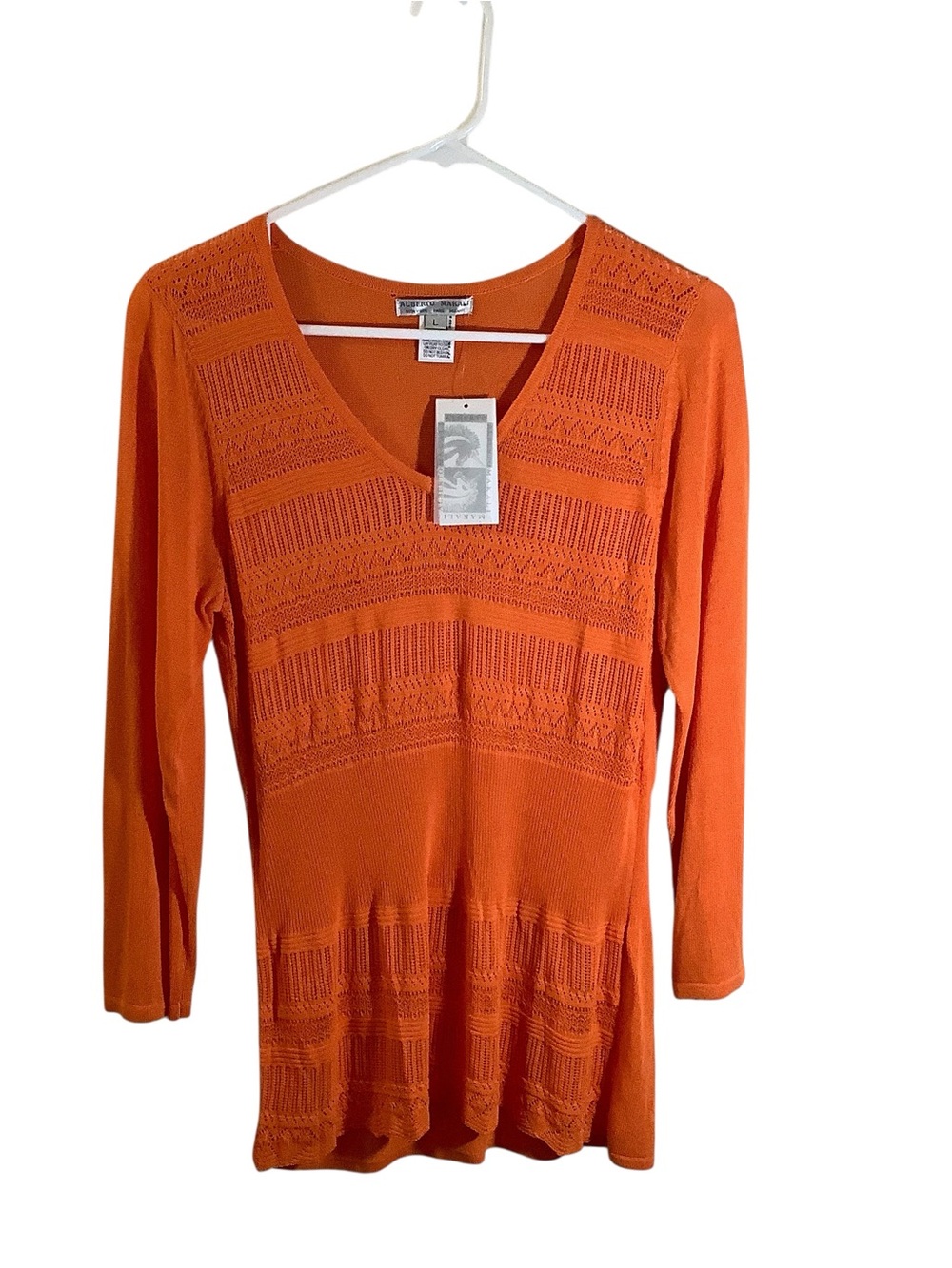 Alberto Makali Orange V-Neck Long Sleeve Knit Top
